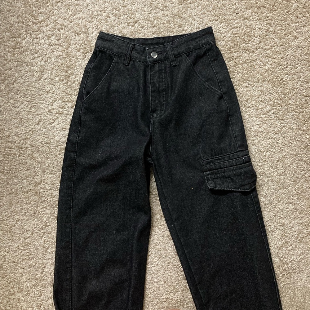 High waisted boyfriend ankle cuff cargo jeans